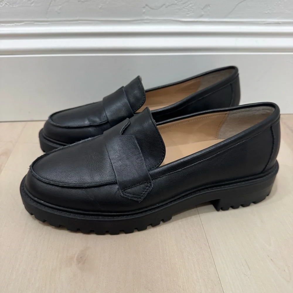 Banana Republic Black Leather Lug Sole Penny Loafers - Picture 2 of 12